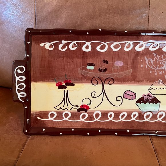 LIKE NEW Clay Art 15" x 7" Serving Platter for desserts - Hand Painted - Picture 2 of 5